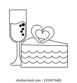 wedding cake and champagne cup black and white