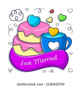 Wedding cake and cheers colored Hand drawn doodle clipart
