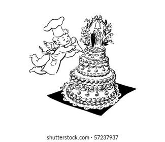 Wedding Cake And Cherub - Retro Clip Art