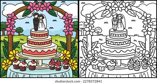 Wedding Cake Coloring Page Colored Illustration