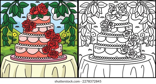 Wedding Cake Coloring Page Colored Illustration