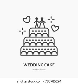 Wedding cake. Confectionery logo, flat line icon. Bakery products label, sweet shop sign.