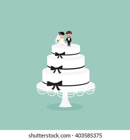 Wedding Cake With Couple Vector