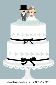 Wedding Cake With Couple Vector/illustration