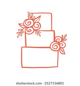 Wedding Cake Decorated. Hand Drawn Doodle Sketch Outline Icon Logo Design. Vector Illustration Clip Art Isolated on White. Vintage Retro Style