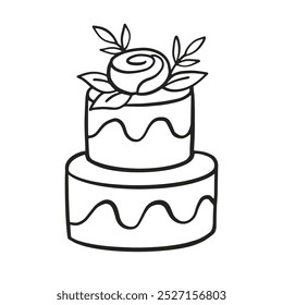 Wedding Cake Decorated. Hand Drawn Doodle Sketch Outline Icon Logo Design. Vector Illustration Clip Art Isolated on White. Vintage Retro Style