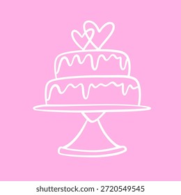 Hochzeitstorte dekoriert. Handgezeichnete Doodle Sketch Outline Icon Logo Design. Videokunst mit Vektorgrafik einzeln auf Weiß. Vintage Retro Style