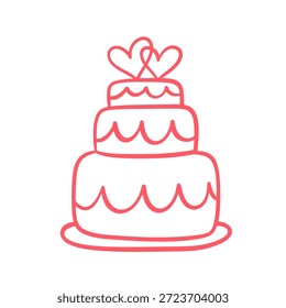 Hochzeitstorte dekoriert. Handgezeichnete Doodle Sketch Outline Icon Logo Design. Videokunst mit Vektorgrafik einzeln auf Weiß. Vintage Retro Style