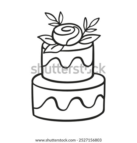 Wedding Cake Decorated. Hand Drawn Doodle Sketch Outline Icon Logo Design. Vector Illustration Clip Art Isolated on White. Vintage Retro Style
