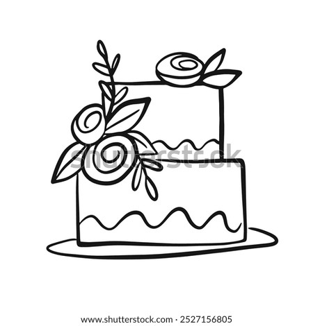 Wedding Cake Decorated. Hand Drawn Doodle Sketch Outline Icon Logo Design. Vector Illustration Clip Art Isolated on White. Vintage Retro Style