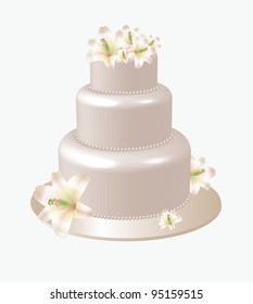 Wedding cake decorated with lily and pearls