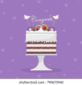 Wedding Cake with decorations and rings