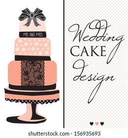 Wedding cake design with lace and bow vector illustration