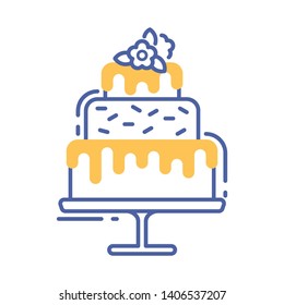 Wedding cake dessert line icon. Sweet gift concept. Sign for web page, mobile app, banner, social media. Pictogram UI/UX and GUI user interface. Vector clipart, illustration, template. Editable stroke