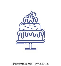 Wedding cake dessert line icon. Sweet gift concept. Sign for web page, mobile app, banner, social media. Pictogram UI/UX and GUI user interface. Vector clipart, illustration, template. Editable stroke