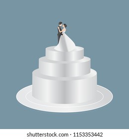 Wedding cake with doll statue, vector style.