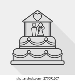 Wedding Cake Flat Icon With Long Shadow, Line Icon