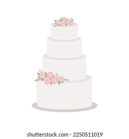 Wedding cake with floral decoration. Design element for greeting card, invitation, poster. Isolated vector illustration