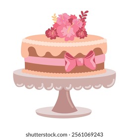 wedding cake with flowers isolated design