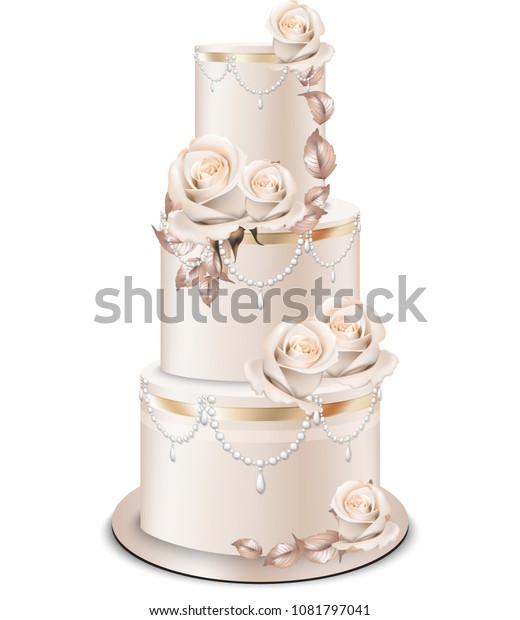 Wedding Cake Golden Decorations Rose Flowers Stock Vector Royalty