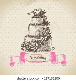 Wedding Cake. Hand Drawn Illustration