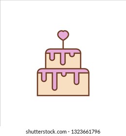  Wedding Cake with heart flat icon vector