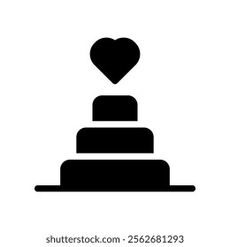 Wedding cake with heart icon. Concept of love, marriage, and celebration.