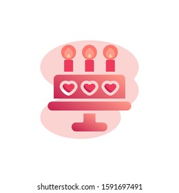 Wedding cake with hearts flat icon, vector sign, Birthday cake with candles colorful pictogram isolated on white. Symbol, logo illustration. Flat style design