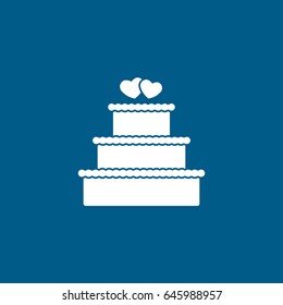 Wedding Cake With Hearts Flat Icon On Blue Background