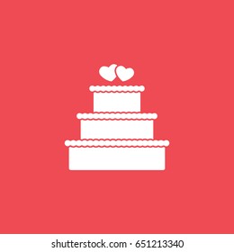 Wedding Cake With Hearts Flat Icon On Red Background