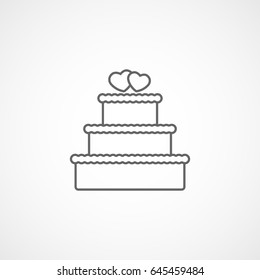 Wedding Cake With Hearts Line Icon On White Background