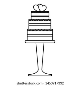 wedding cake with hearts in the stand vector illustration