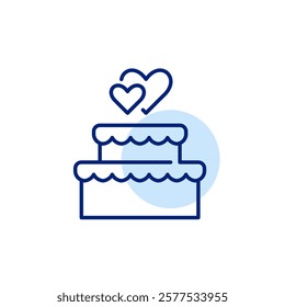 Wedding cake with hearts symbolizing eternal love and romantic celebration. Pixel perfect, editable stroke icon