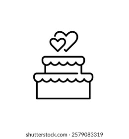Wedding cake with hearts symbolizing eternal love and romantic celebration. Pixel perfect vector icon