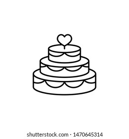 Wedding cake icon, confectionery black sign, flat line stroke symbol pictogram isolated on white background for bakery, candy shop, mobile app, pictogram, logo, infographics, social media element