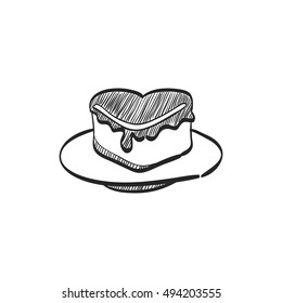 Wedding cake icon in doodle sketch lines. Romantic married party dessert