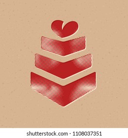 Wedding cake icon in halftone style. Grunge background vector illustration.