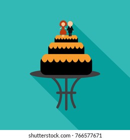 wedding cake icon image with silhouette of newlyweds