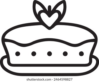 Wedding Cake icon and logo. Three tier cake line symbol. Birthday Date and Bakery Flower editable stroke vector.