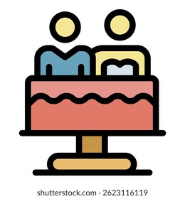 Wedding cake icon. Outline wedding cake vector icon color flat isolated