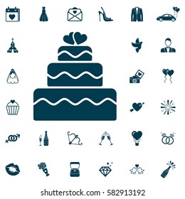 wedding cake icon, wedding set on white background. Vector illustration