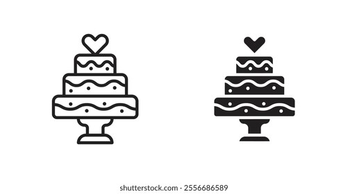 Wedding cake icon set in Thin line black color.