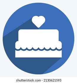 Wedding Cake I Icon in trendy long shadow style isolated on soft blue background