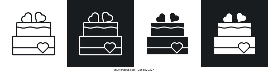 Wedding cake icon vector collection in black and white.