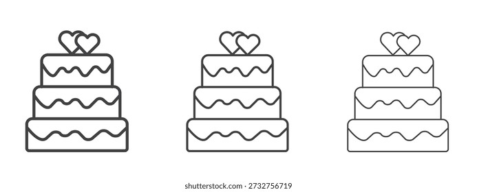 Wedding cake icon vector Graphics. Black thin lines icons