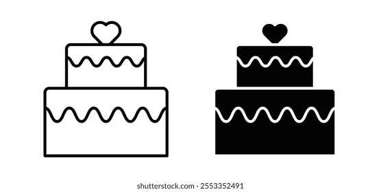 Iconos de la torta de Boda en estilo relleno y delineado negro