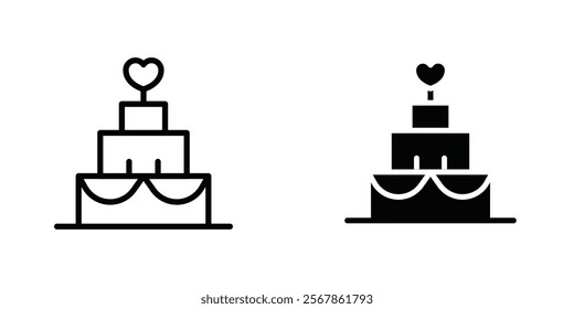 Wedding cake icons collection in Filled flat and thin line style.