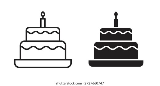 Wedding cake icons collection. Thin linear and black flat icons