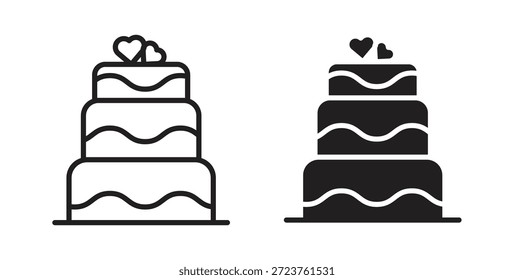 Ícones de bolo de casamento em linha cheia, fina, contorno e traços