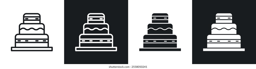 Wedding cake icons pack in black and white filled and outlined versions.